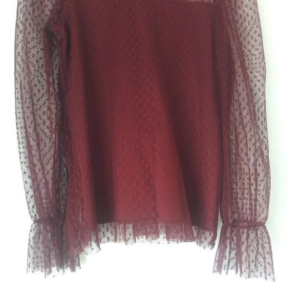 Jolie & Joy Burgundy Lace Mesh Blouse women's size S - Picture 7 of 16
